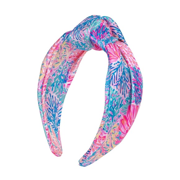 Lilly Pulitzer Accessories - Lilly Pulitzer Knotted Headband Pink Blue Splashdance Coastal Coral Satin NWT